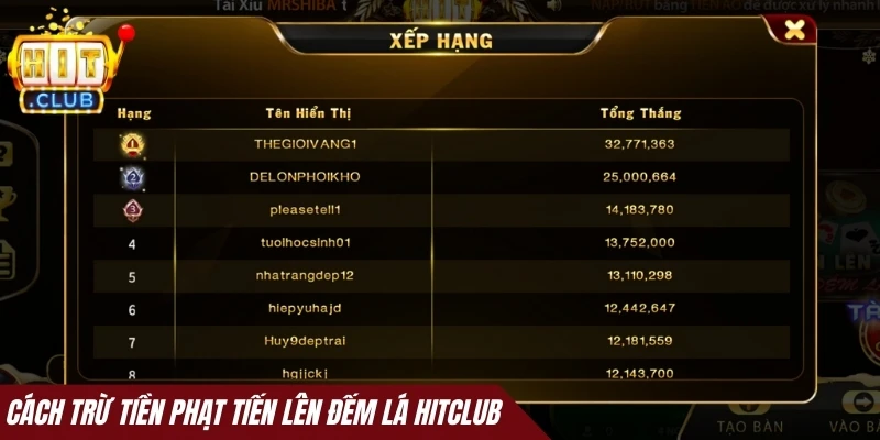 Cách trừ tiền phạt Tiến lên đếm lá Hitclub