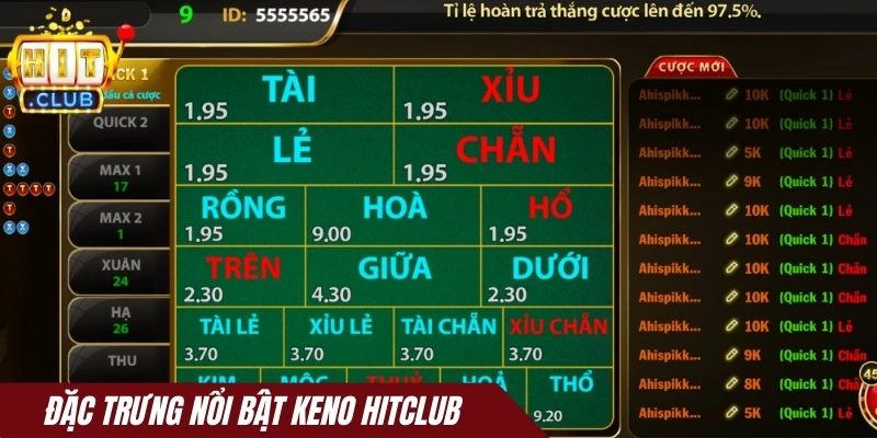 Đặc trưng nổi bật Keno Hitclub