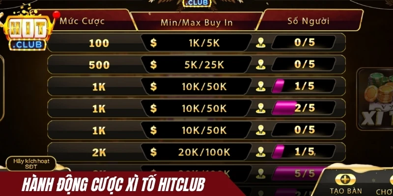 Hành động cược Xì tố Hitclub