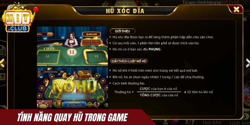 Tính năng quay hũ trong game