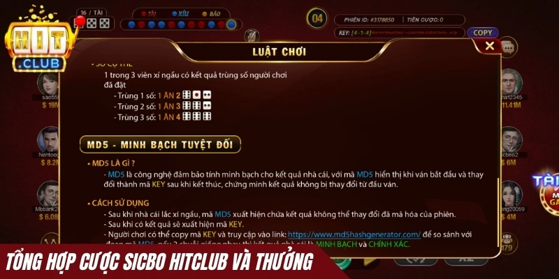 Tổng hợp cược Sicbo Hitclub và thưởng 