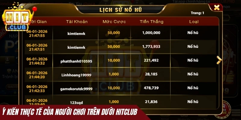 Ý kiến thực tế của người chơi Trên dưới Hitclub